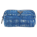PRADA Pouch Nylon Blue Silver Auth 193770-13