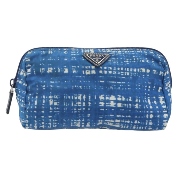 PRADA Pouch Nylon Blue Silver Auth 193770