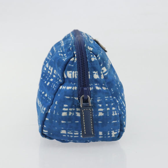 PRADA Pouch Nylon Blue Silver Auth 193770