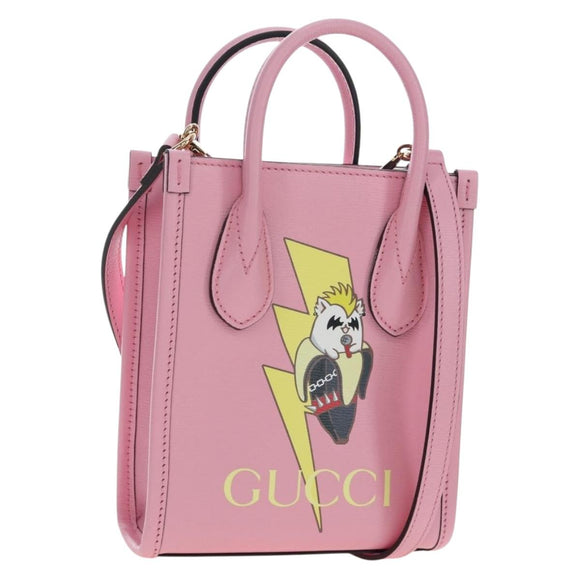 GUCCI Bananya Tote Bag Leather 2way Pink Gold 671623 Auth 193778SAM