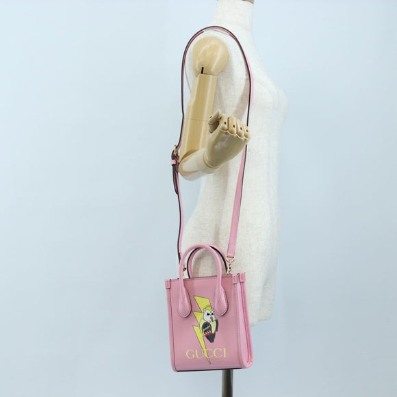 GUCCI Bananya Tote Bag Leather 2way Pink Gold 671623 Auth 193778SAM