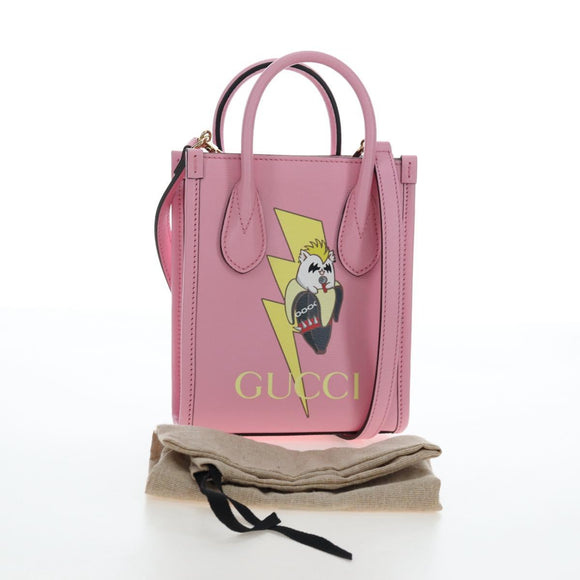 GUCCI Bananya Tote Bag Leather 2way Pink Gold 671623 Auth 193778SAM