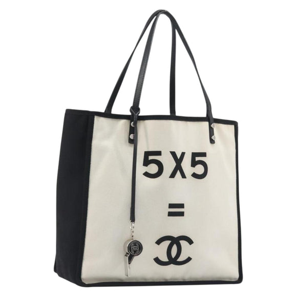 CHANEL Let's Lemon Tote Bag Canvas Beige Silver CC Auth 193780V