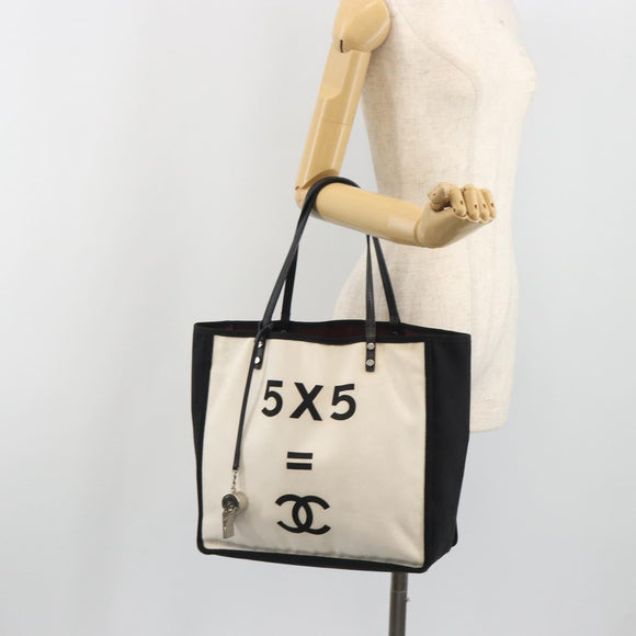 CHANEL Let's Lemon Tote Bag Canvas Beige Silver CC Auth 193780V