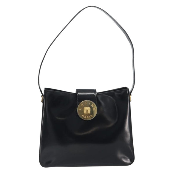 CELINE Shoulder Bag Leather Black Gold Auth 193781A