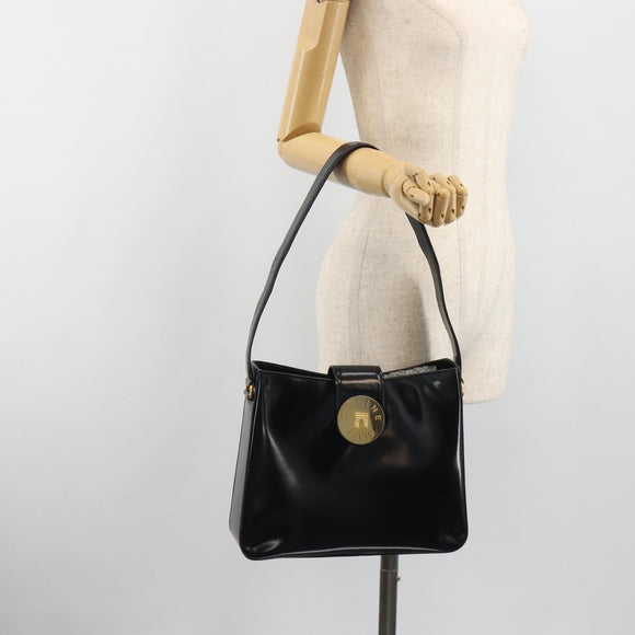 CELINE Shoulder Bag Leather Black Gold Auth 193781A