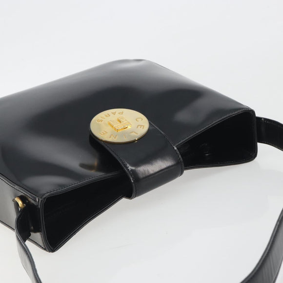 CELINE Shoulder Bag Leather Black Gold Auth 193781A
