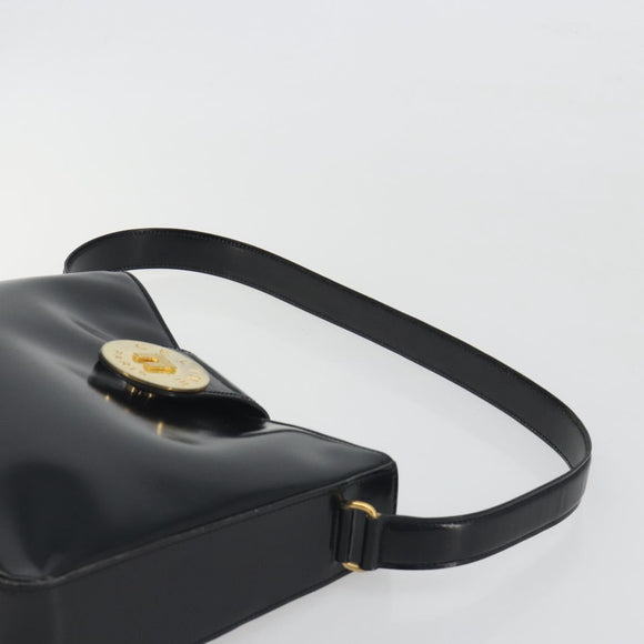 CELINE Shoulder Bag Leather Black Gold Auth 193781A