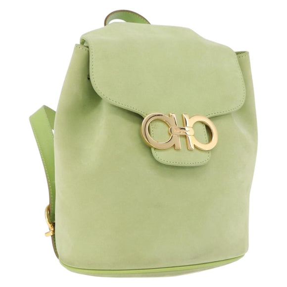 Salvatore Ferragamo Gancini Backpack Suede Green Gold Auth 193783A