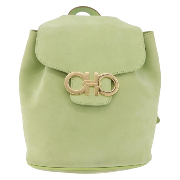 Salvatore Ferragamo Gancini Backpack Suede Green Gold Auth 193783A