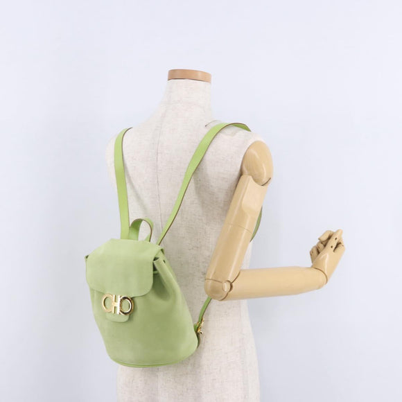 Salvatore Ferragamo Gancini Backpack Suede Green Gold Auth 193783A