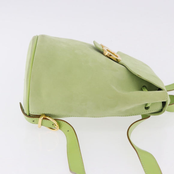 Salvatore Ferragamo Gancini Backpack Suede Green Gold Auth 193783A