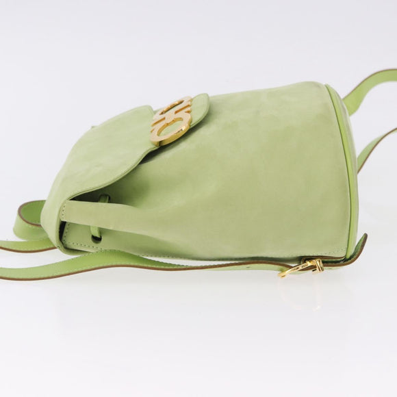 Salvatore Ferragamo Gancini Backpack Suede Green Gold Auth 193783A