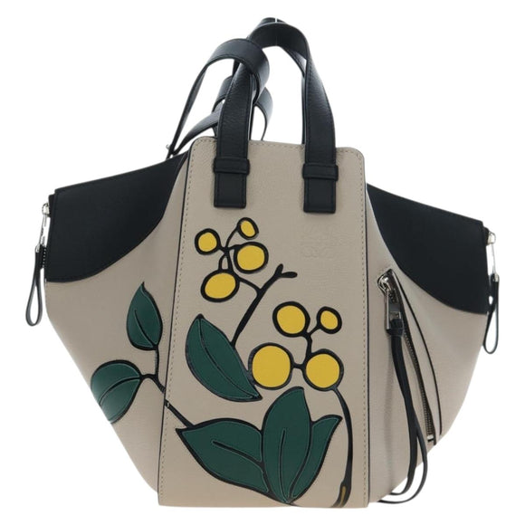 LOEWE Hammock Herbarium Hand Bag Leather 2 Beige Silver Auth 193784SAM