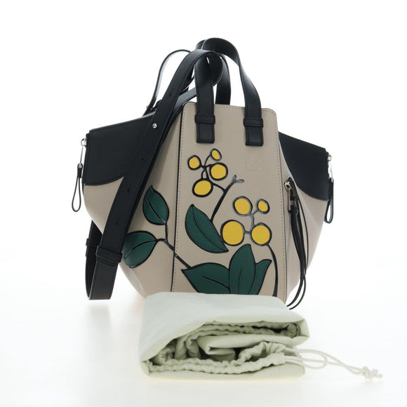LOEWE Hammock Herbarium Hand Bag Leather 2 Beige Silver Auth 193784SAM