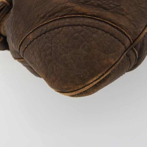 Salvatore Ferragamo Gancini Hand Bag Leather Brown Gold Auth 193788