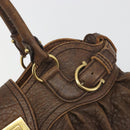 Salvatore Ferragamo Gancini Hand Bag Leather Brown Gold Auth 193788-17