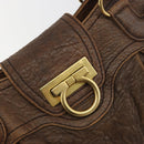Salvatore Ferragamo Gancini Hand Bag Leather Brown Gold Auth 193788-18