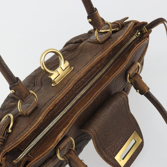 Salvatore Ferragamo Gancini Hand Bag Leather Brown Gold Auth 193788