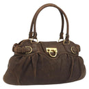 Salvatore Ferragamo Gancini Hand Bag Leather Brown Gold Auth 193788-1