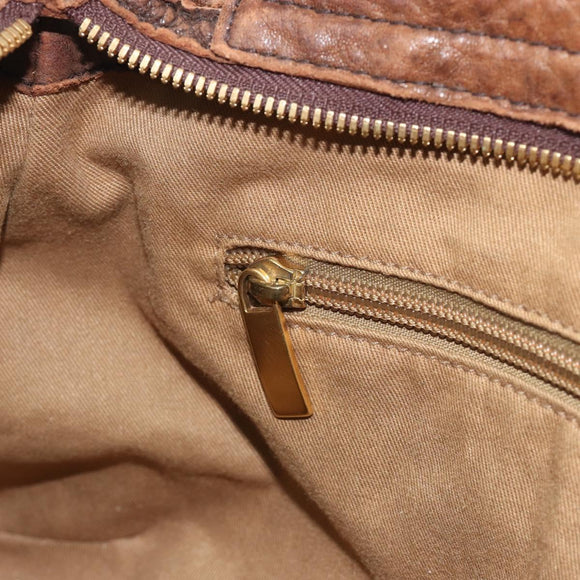 Salvatore Ferragamo Gancini Hand Bag Leather Brown Gold Auth 193788