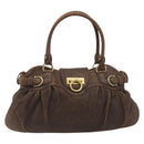 Salvatore Ferragamo Gancini Hand Bag Leather Brown Gold Auth 193788-13