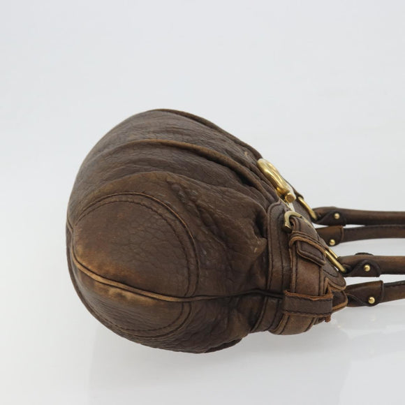 Salvatore Ferragamo Gancini Hand Bag Leather Brown Gold Auth 193788