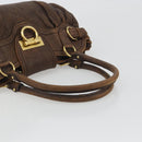 Salvatore Ferragamo Gancini Hand Bag Leather Brown Gold Auth 193788-7