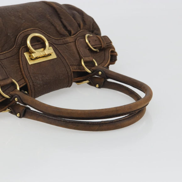 Salvatore Ferragamo Gancini Hand Bag Leather Brown Gold Auth 193788