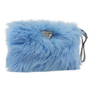 PRADA Clutch Bag Fur Blue Silver Auth 193790M-1