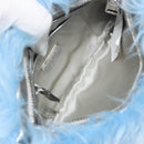 PRADA Clutch Bag Fur Blue Silver Auth 193790M-16