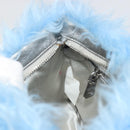 PRADA Clutch Bag Fur Blue Silver Auth 193790M-18