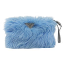 PRADA Clutch Bag Fur Blue Silver Auth 193790M-2