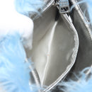 PRADA Clutch Bag Fur Blue Silver Auth 193790M-20