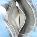 PRADA Clutch Bag Fur Blue Silver Auth 193790M-21