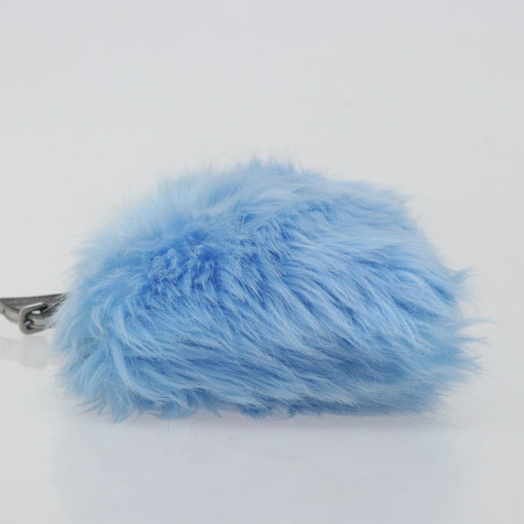 PRADA Clutch Bag Fur Blue Silver Auth 193790M