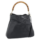 GUCCI Bamboo Hand Bag Leather 2way Black Gold 001 1638 1577 Auth 193791-1