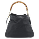 GUCCI Bamboo Hand Bag Leather 2way Black Gold 001 1638 1577 Auth 193791-2