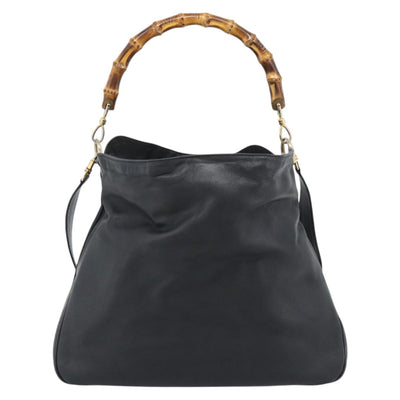 GUCCI Bamboo Hand Bag Leather 2way Black Gold 001 1638 1577 Auth 193791 - 0