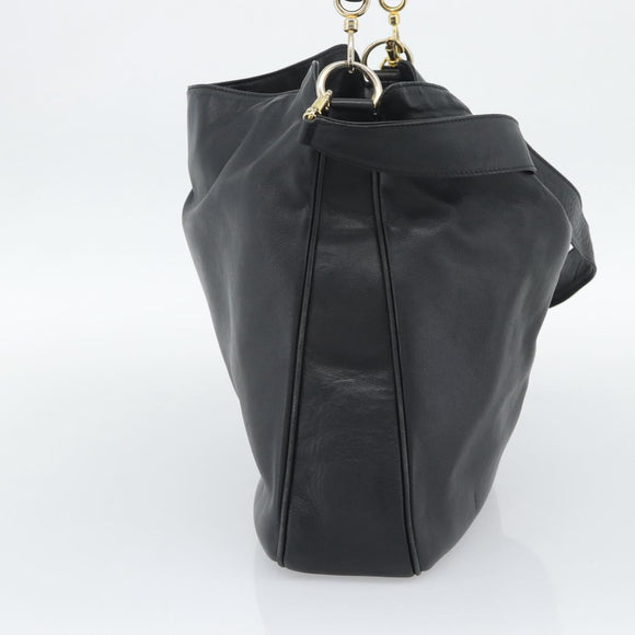 GUCCI Bamboo Hand Bag Leather 2way Black Gold 001 1638 1577 Auth 193791
