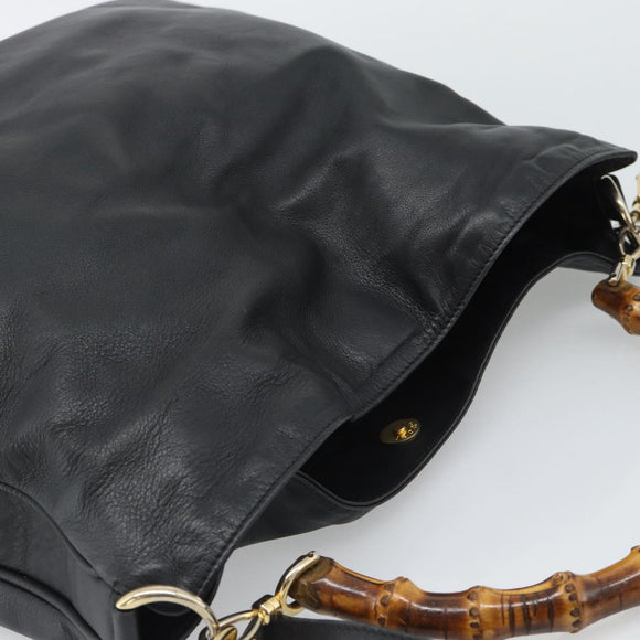 GUCCI Bamboo Hand Bag Leather 2way Black Gold 001 1638 1577 Auth 193791