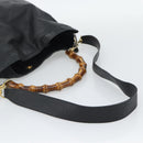GUCCI Bamboo Hand Bag Leather 2way Black Gold 001 1638 1577 Auth 193791-9