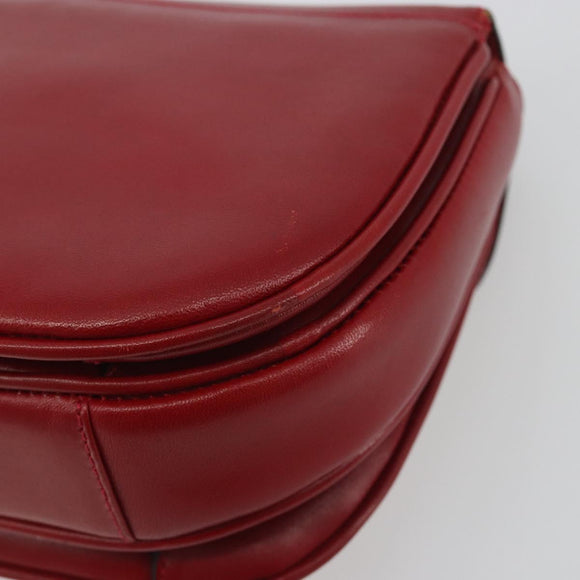 CELINE Chain Shoulder Bag Leather Red Gold Auth 193798