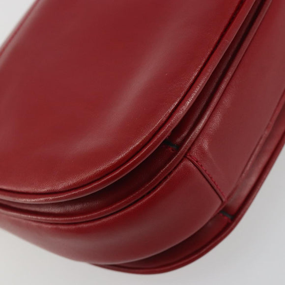 CELINE Chain Shoulder Bag Leather Red Gold Auth 193798