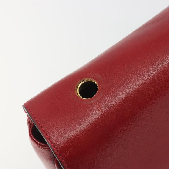 CELINE Chain Shoulder Bag Leather Red Gold Auth 193798