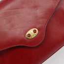 CELINE Chain Shoulder Bag Leather Red Gold Auth 193798-14