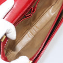 CELINE Chain Shoulder Bag Leather Red Gold Auth 193798-18