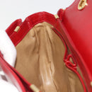 CELINE Chain Shoulder Bag Leather Red Gold Auth 193798-20