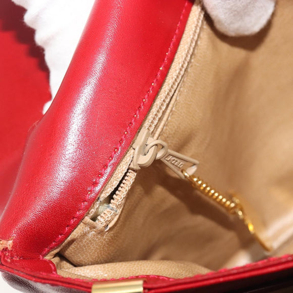CELINE Chain Shoulder Bag Leather Red Gold Auth 193798