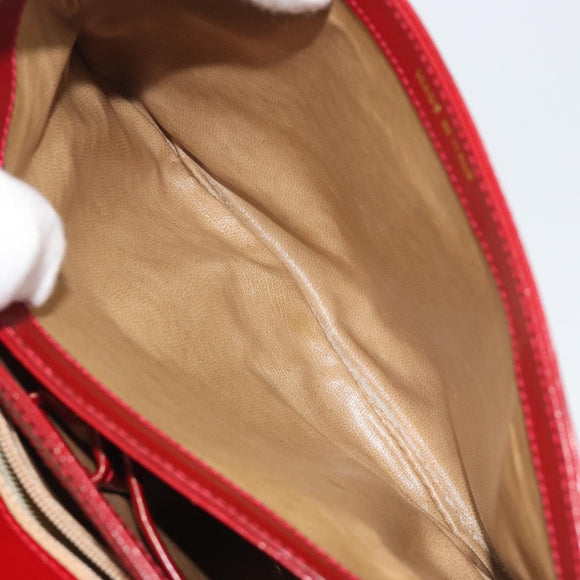 CELINE Chain Shoulder Bag Leather Red Gold Auth 193798